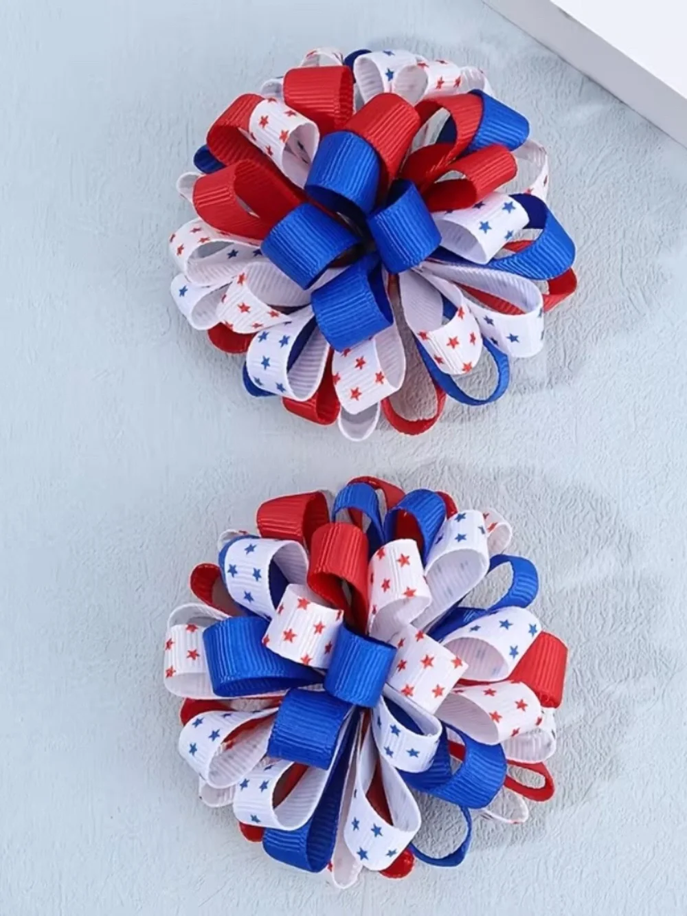 🇺🇸 Patriotic Red White Blue Hair Bow Set July 4th Hair Clips
